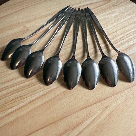 8 Fantasy Iced Tea Spoons Oneida 1881 Rogers Stainless 7 5/8" Atomic MCM - Picture 8 of 8